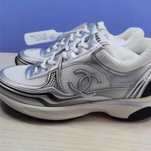 Chanel Women's White and Silver Sneakers